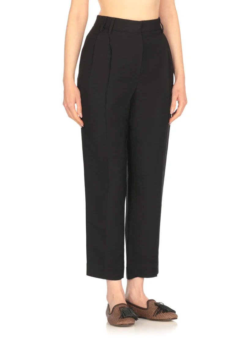 Black Fluid Twill Slouchy Trousers