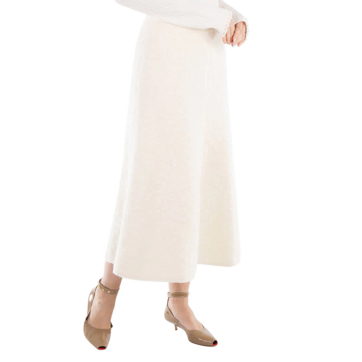 Chloe Ladies Eden White A-Line Boucle Midi Skirt
