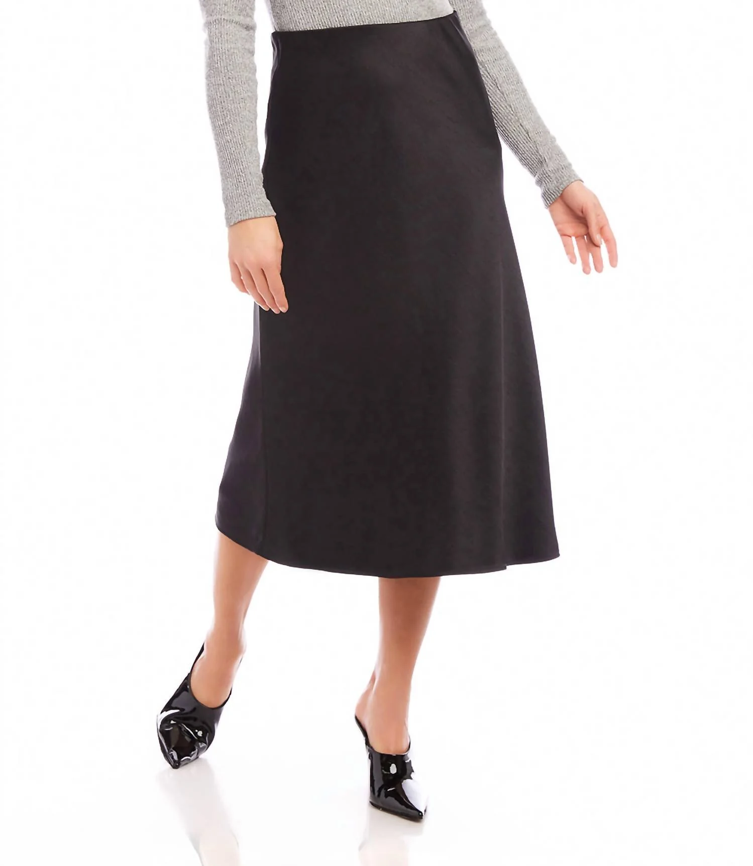 Satin Bias Cut Midi Skirt In Black