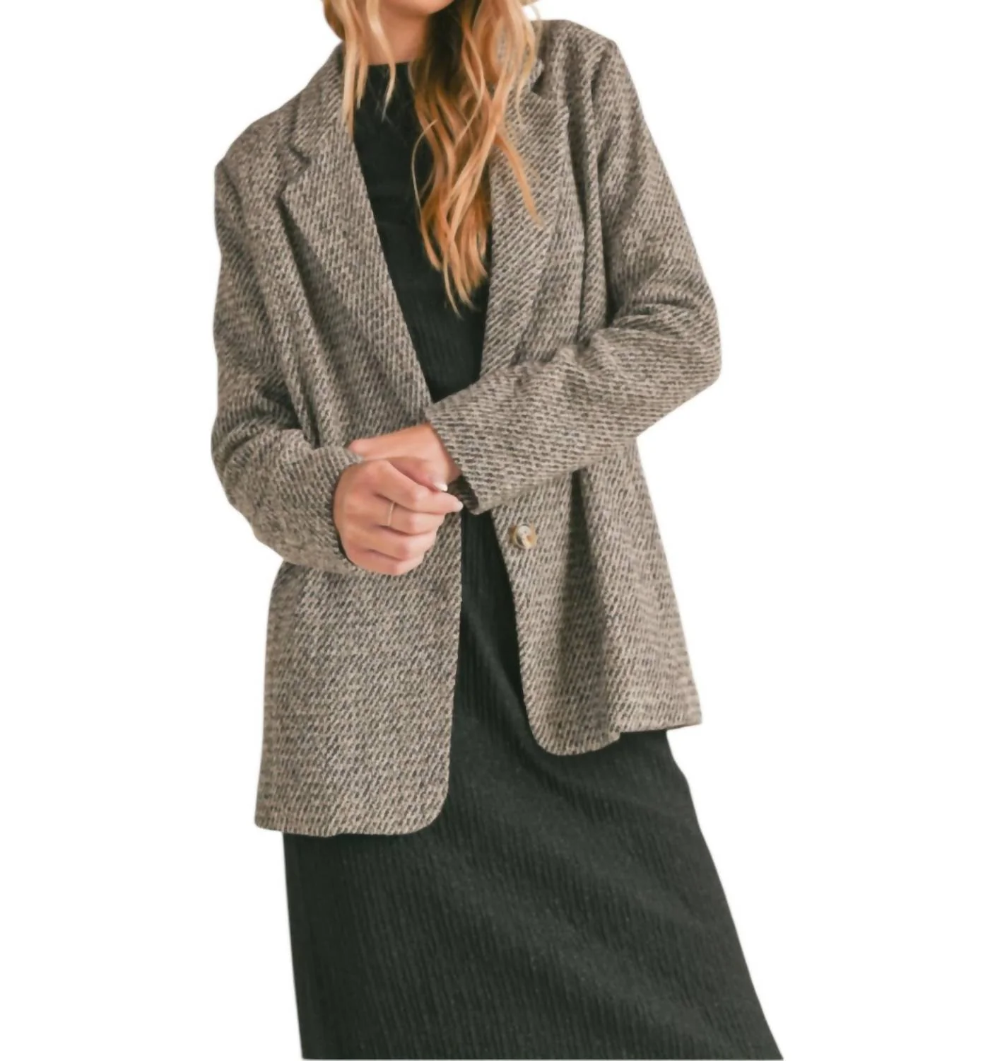 Hopeful Tweed Blazer In Dark Brown Tweed