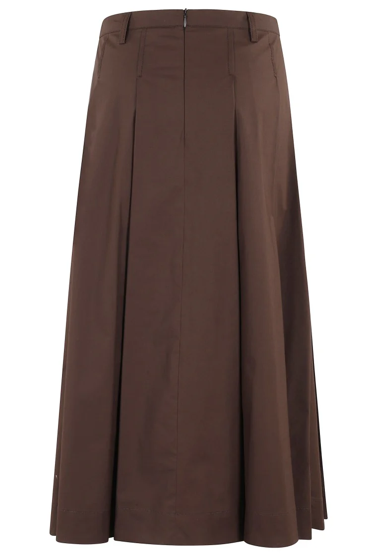 A-Line Brown Poplin Stretch Maxi Skirt