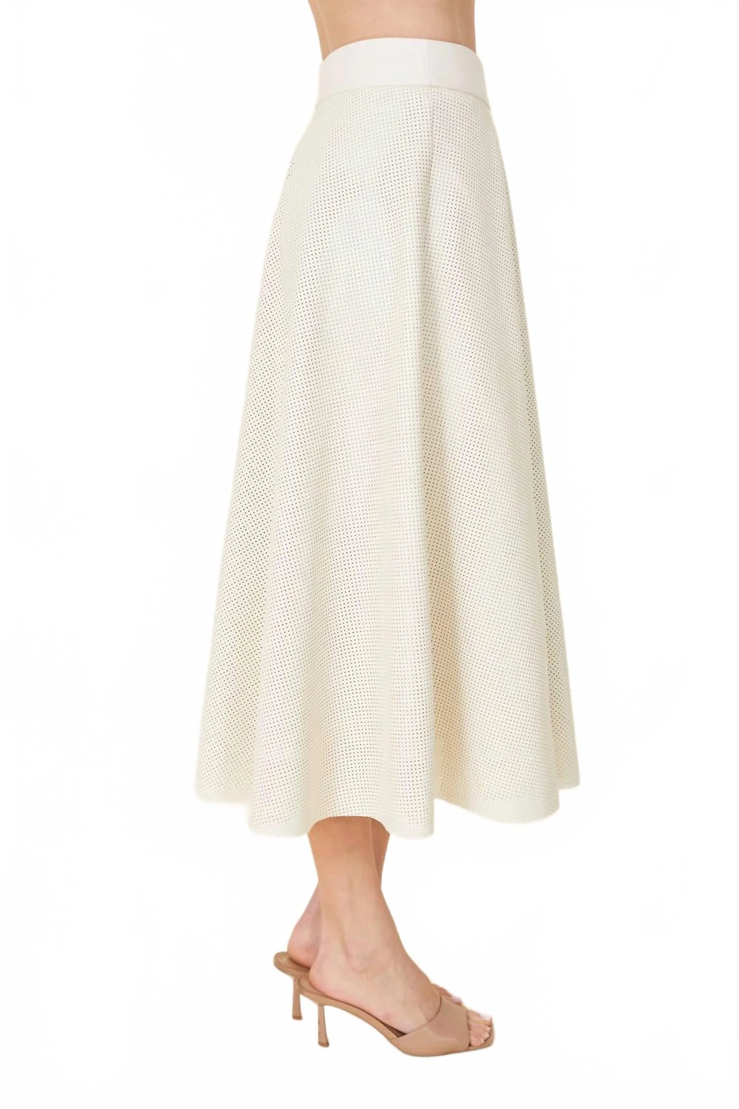 Vegan Leather Perforated Skirt In Creme