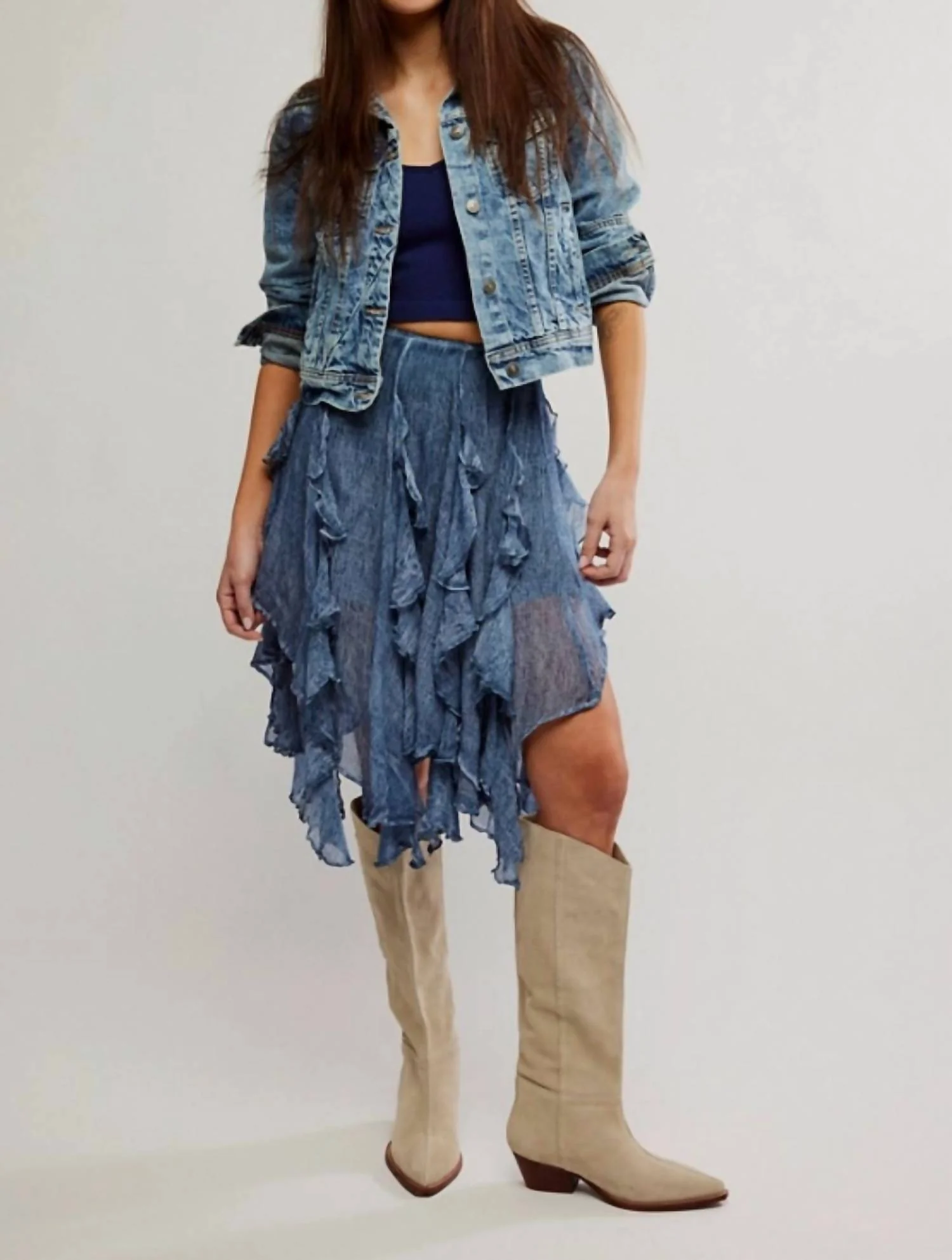 Susanna Knee-Length Midi Skirt In Dark Denim