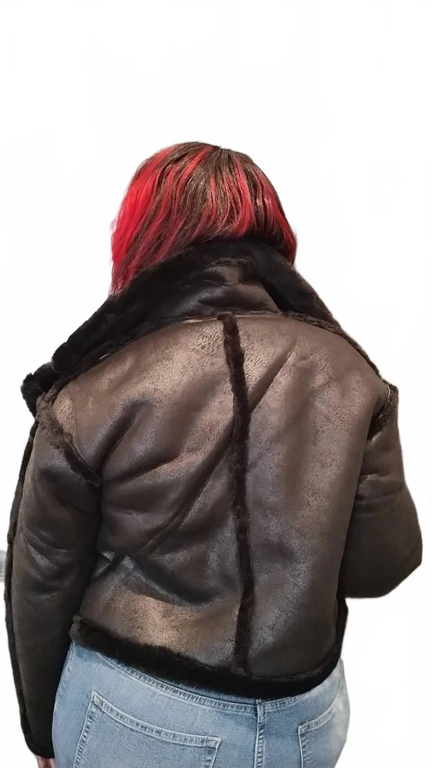 Faux Suede Moto Jacket In Black