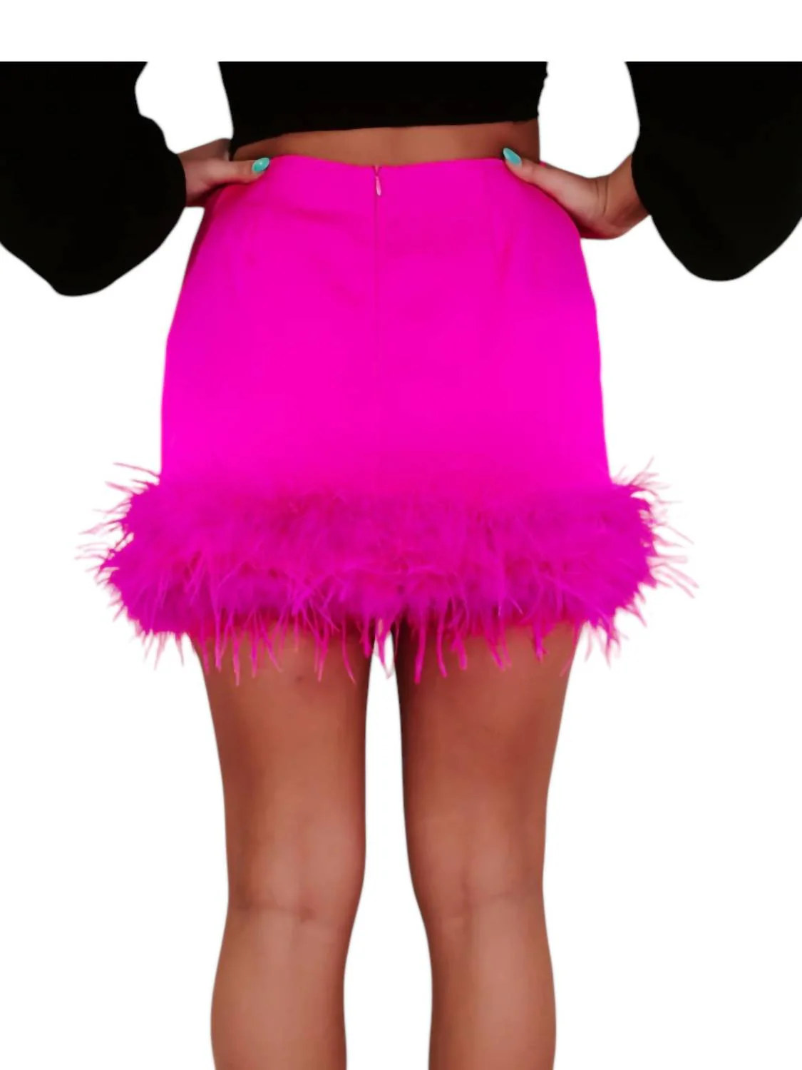 Feeling It Feather Mini Skirt In Hot Pink