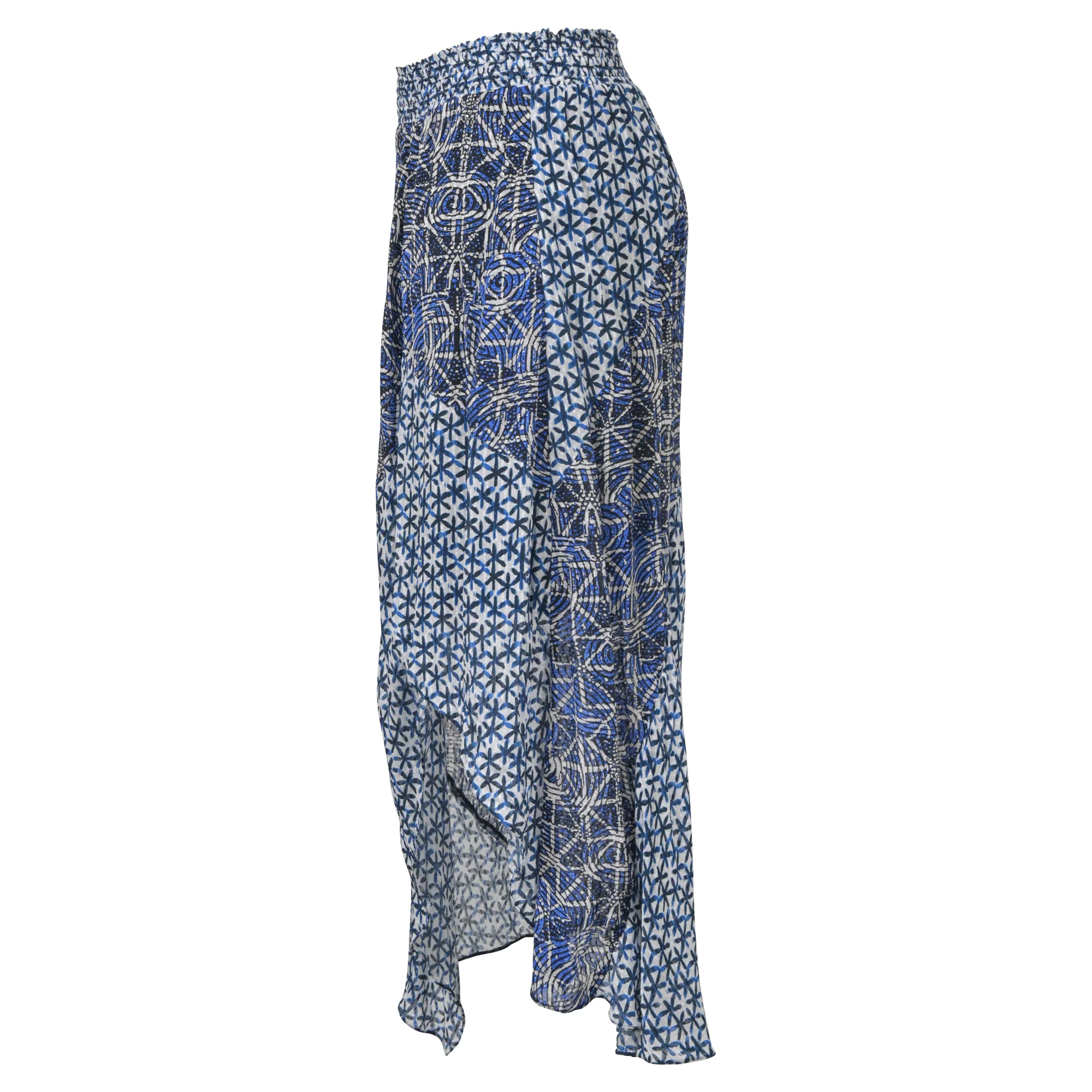 Maje Jartrani Batik-Print Midi Skirt in Blue Cotton