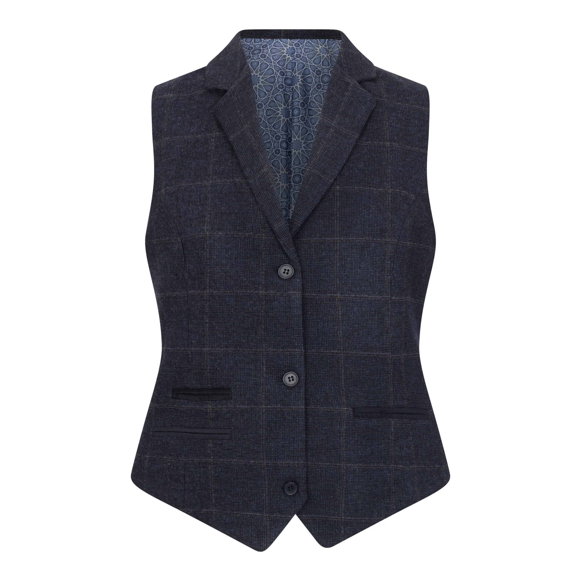 Women's Navy Tailored Fit 2 Piece Set Tweed Formal Blazer Waistcoat