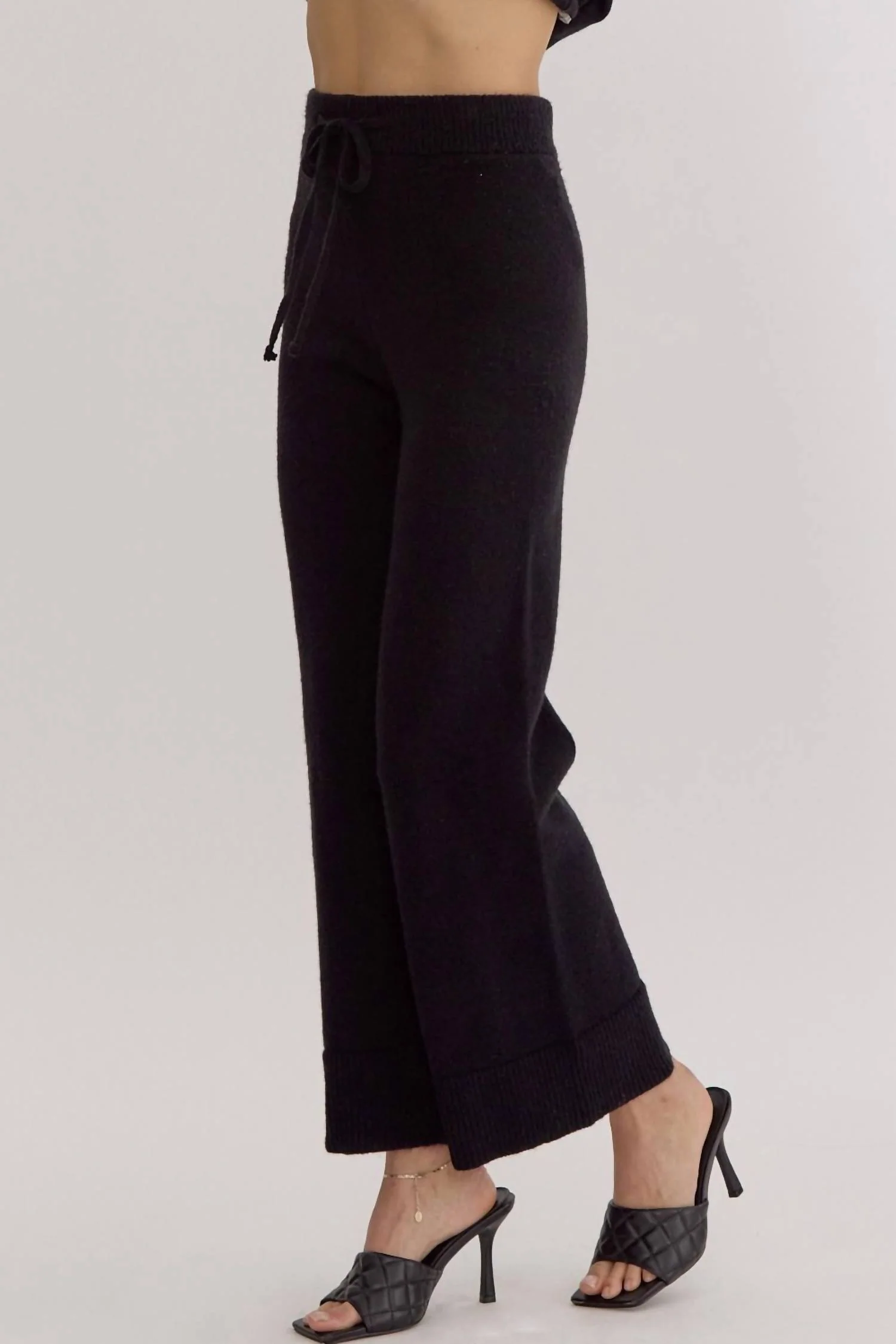 Knit Drawstring Pants In Black