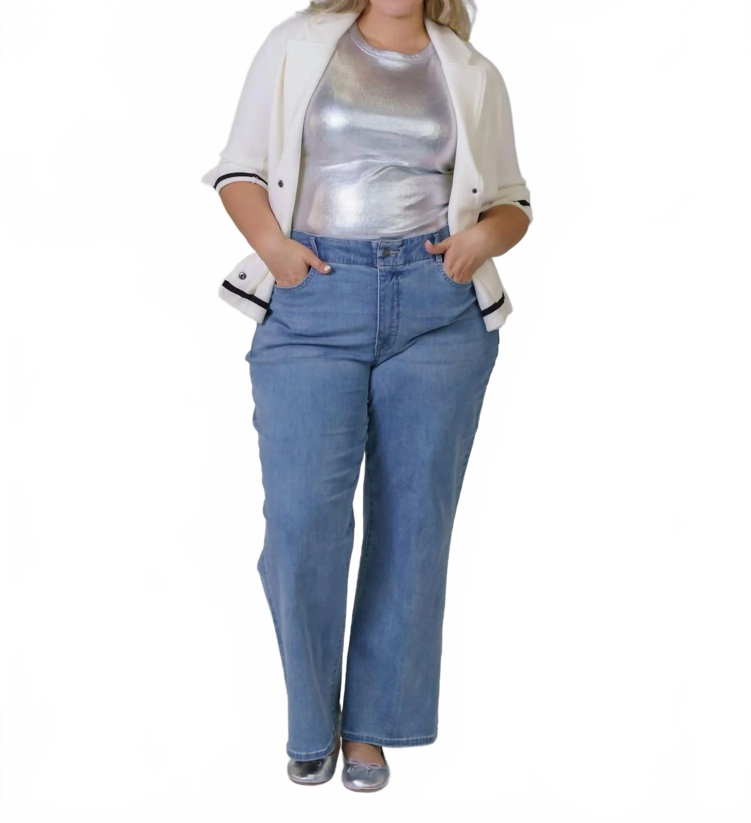 Cotton Blend Shrunken Blazer - Plus Size In White