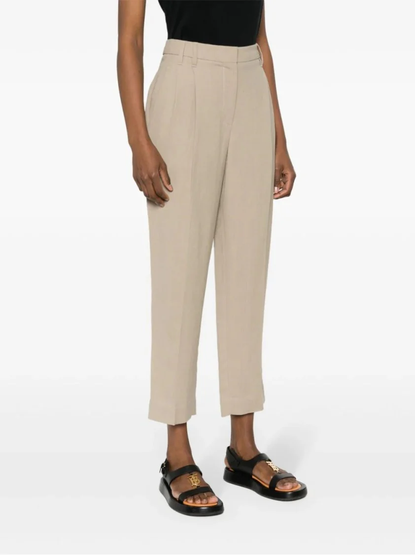 Cropped Tailored Trousers With Pleated Front