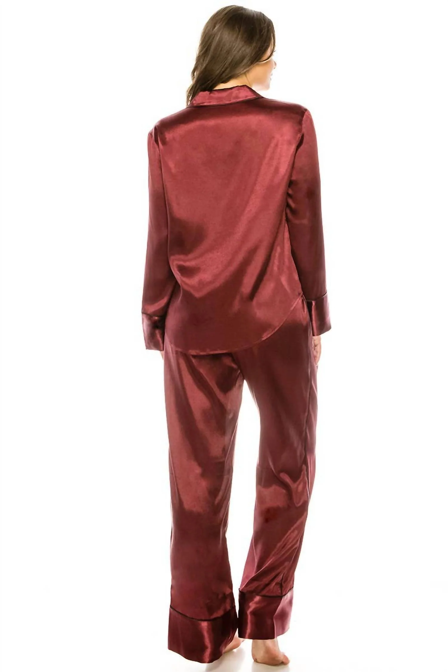 2 Pc Satin Pajama Set In Red