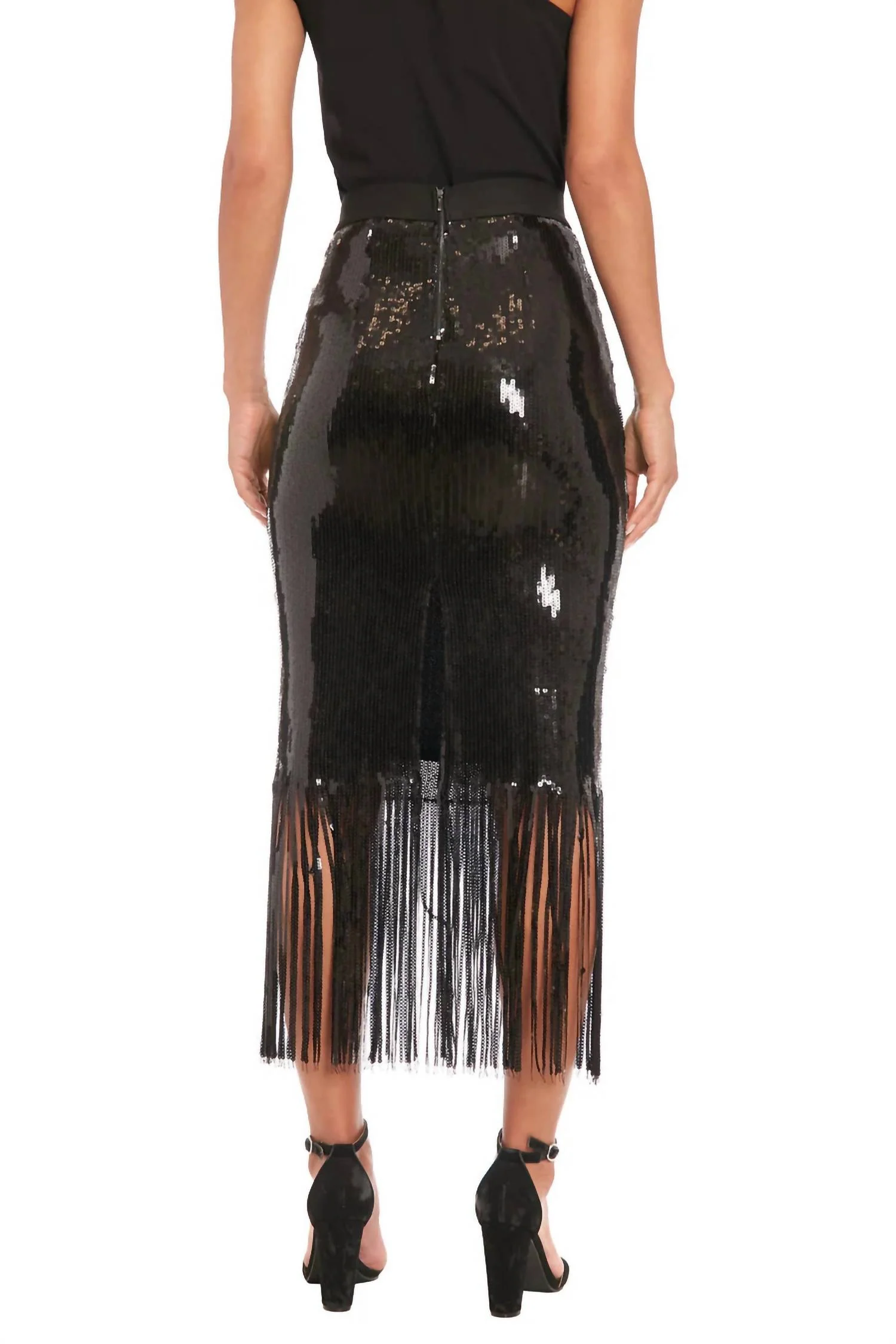 Chelsea Sequin Fringe Skirt In Black