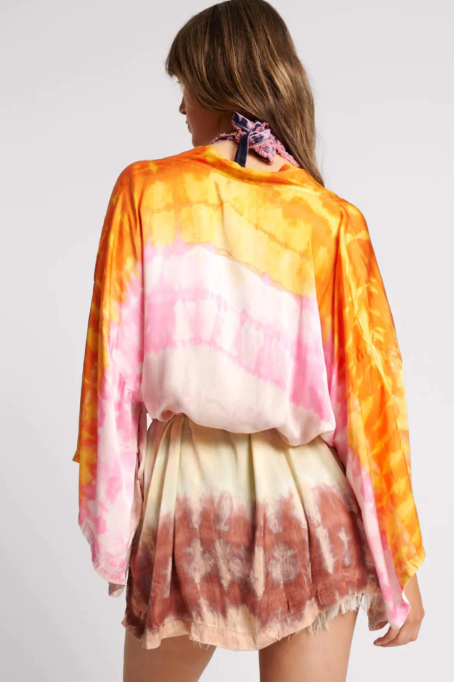 Hand Dyed Satin Kimono In Mirage