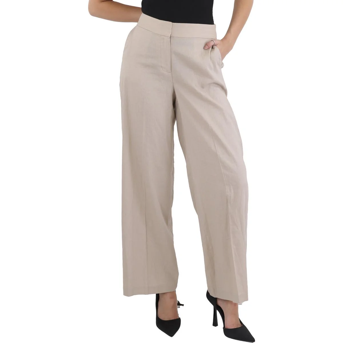 Womens Pocket Rayon Wide Leg Pants