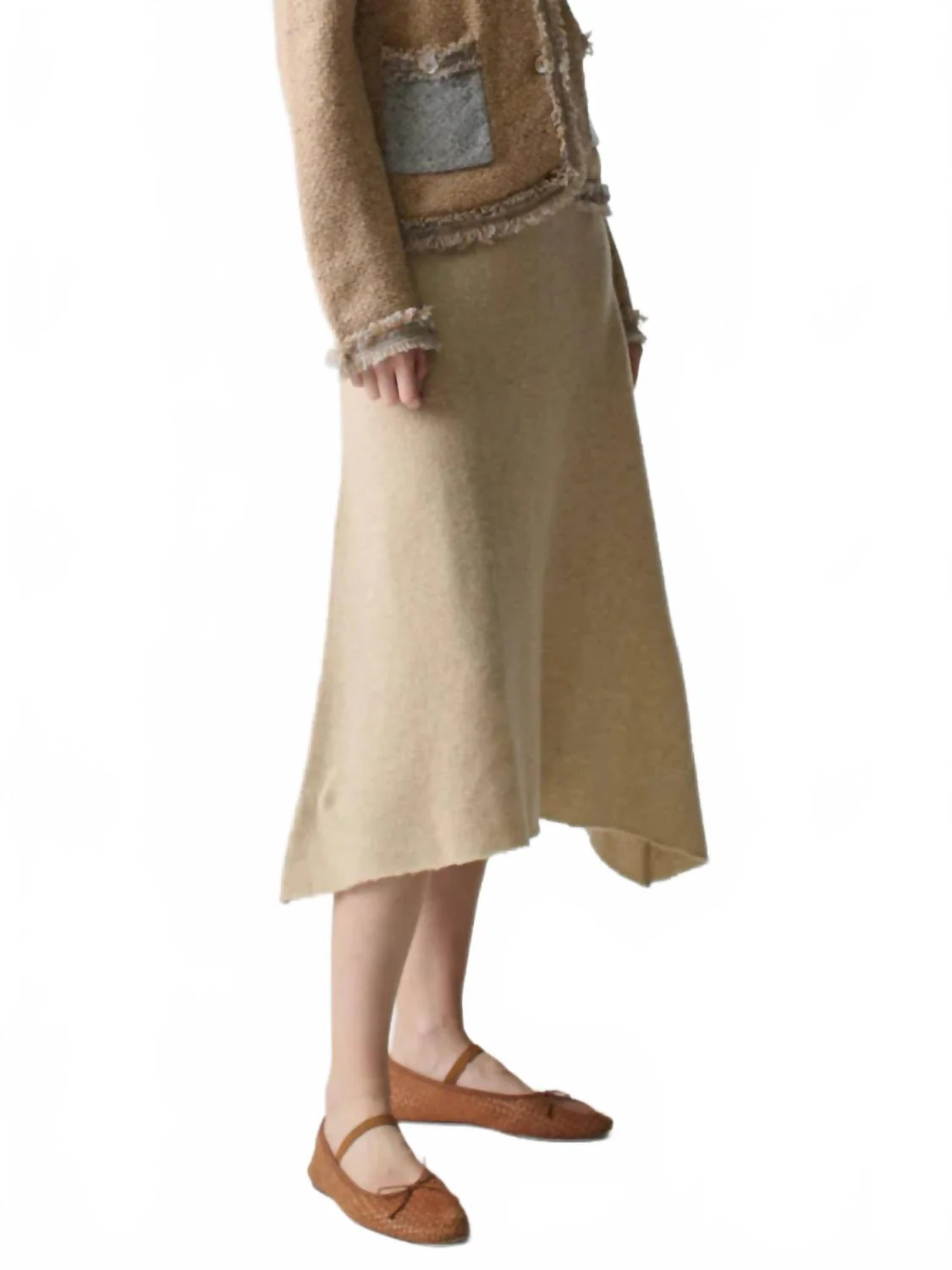 Brushed Wool A-Line Skirt In Linen