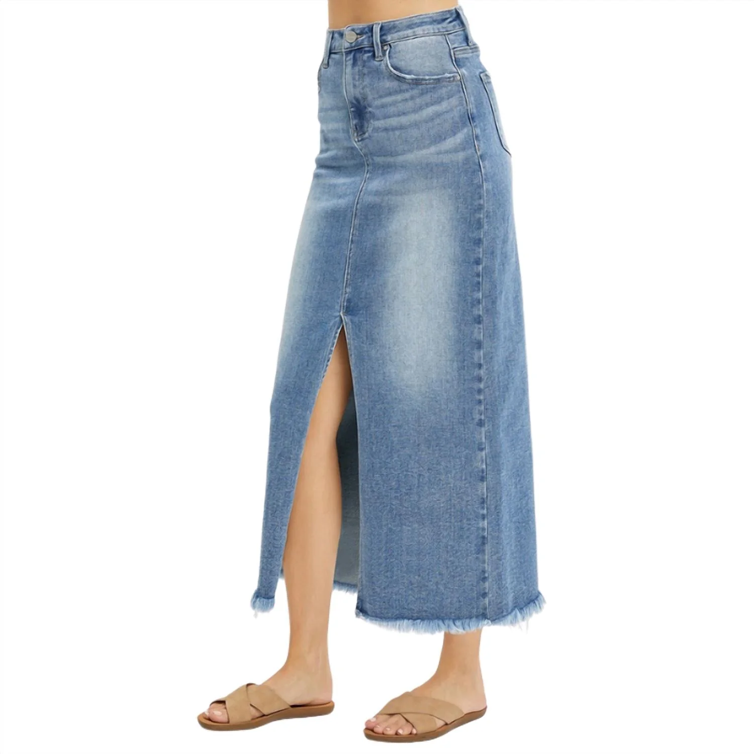 Midi-Maxi Denim Skirt In Medium Wash