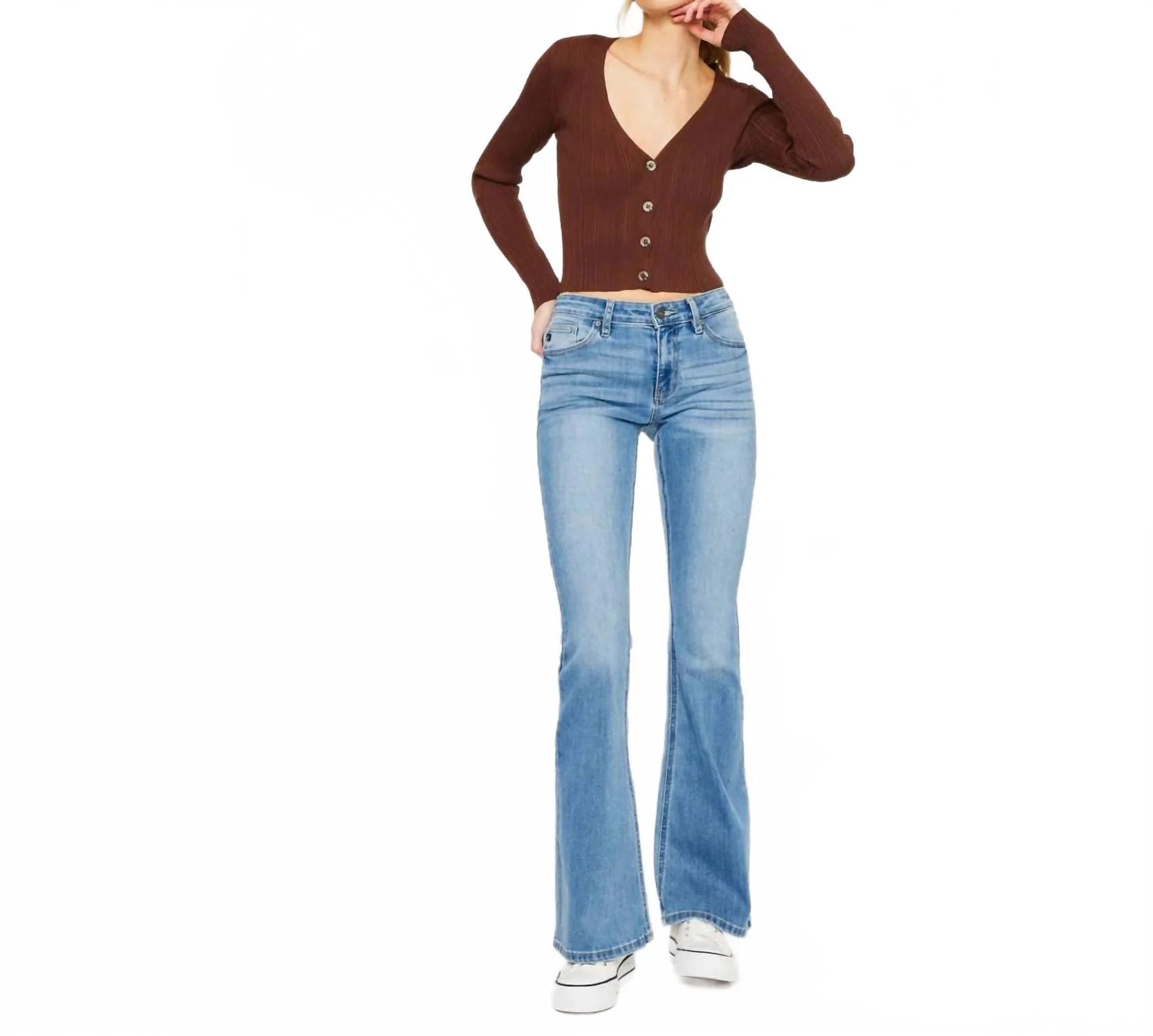 Mid Rise Flare Jeans In Blue