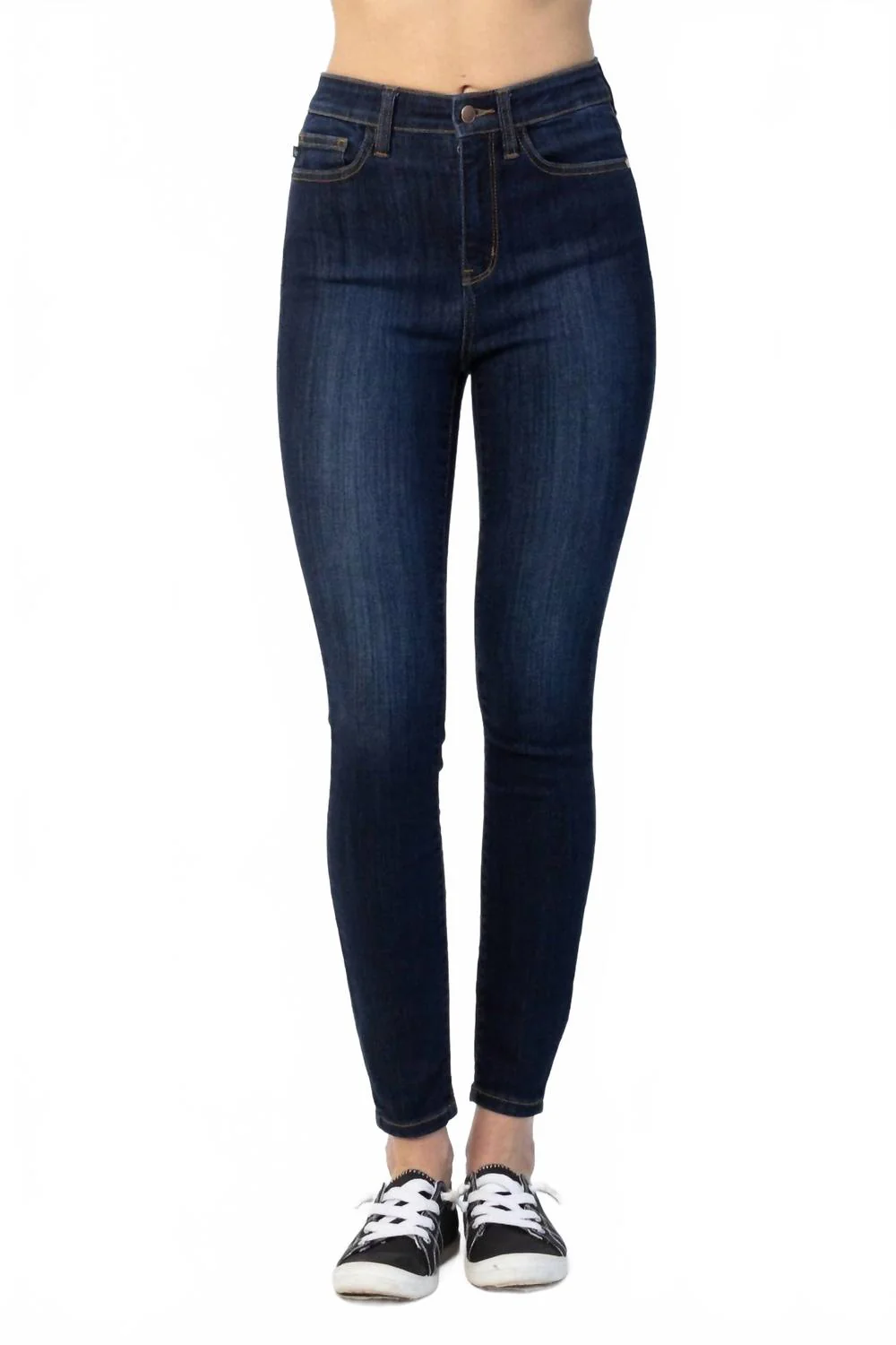 High Waist Back Phone Skinny Jeans In Dark Wash