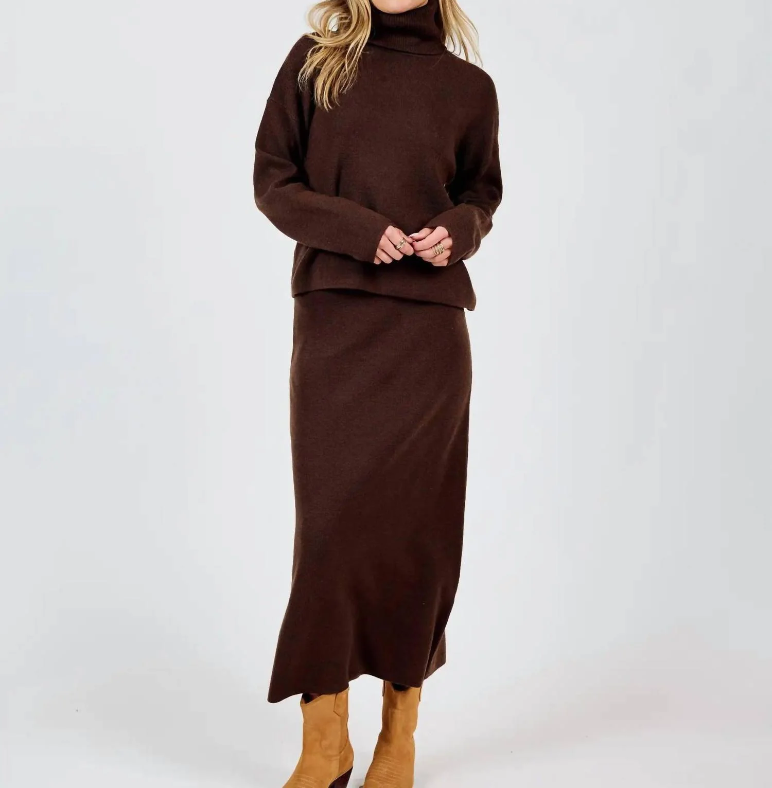 Maxi Knitted Skirt In Brown