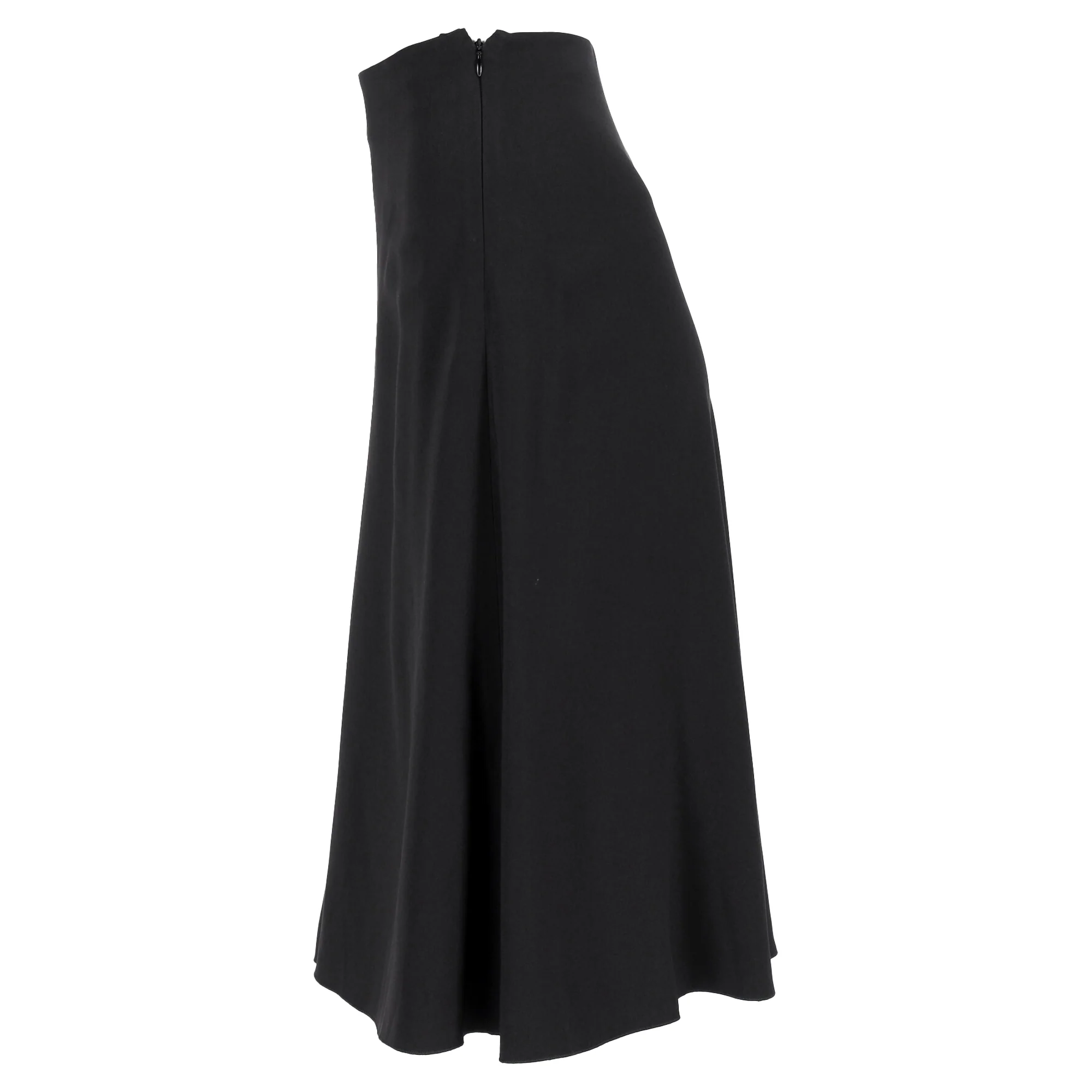 Celine Crepe Pleated Detail Asymmetrical Hem Midi Skirt in Black Viscose
