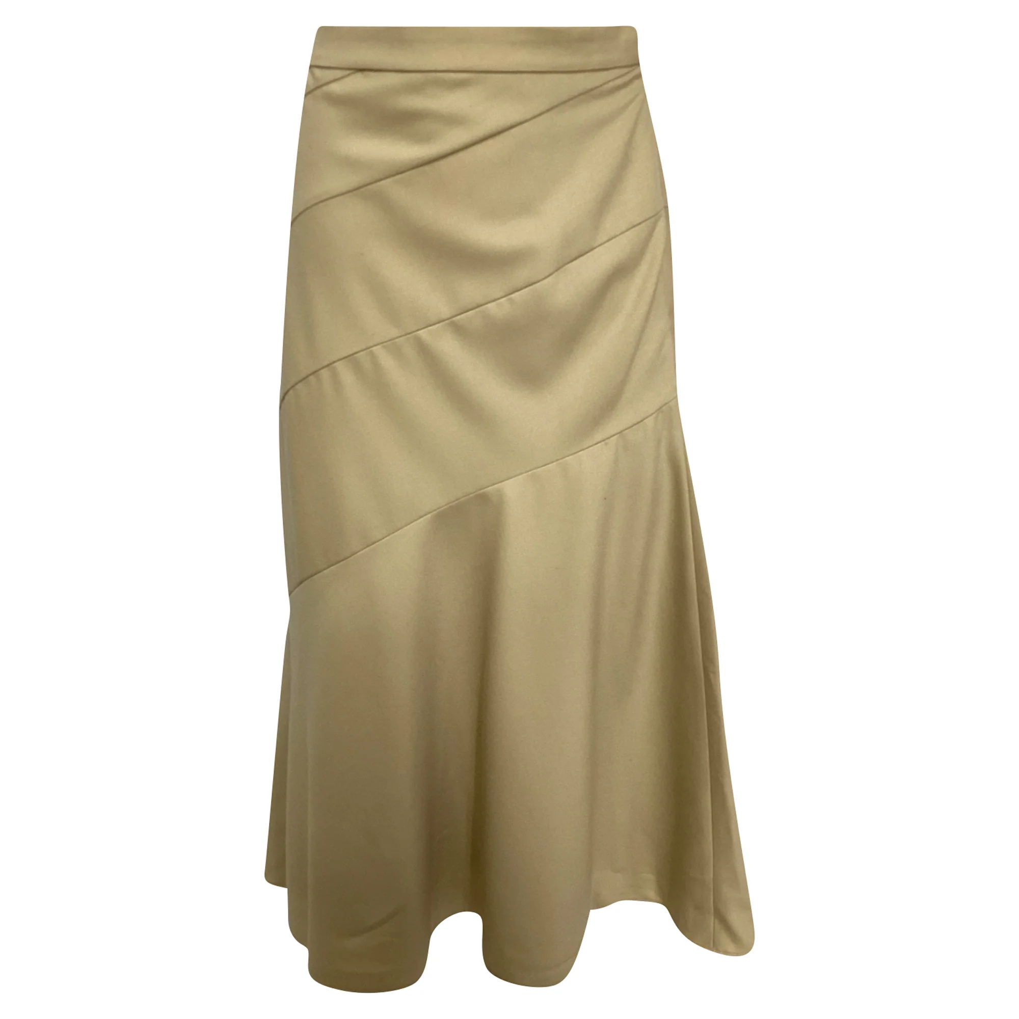Theory Diagonal Flared Midi Skirt in Khaki Wool