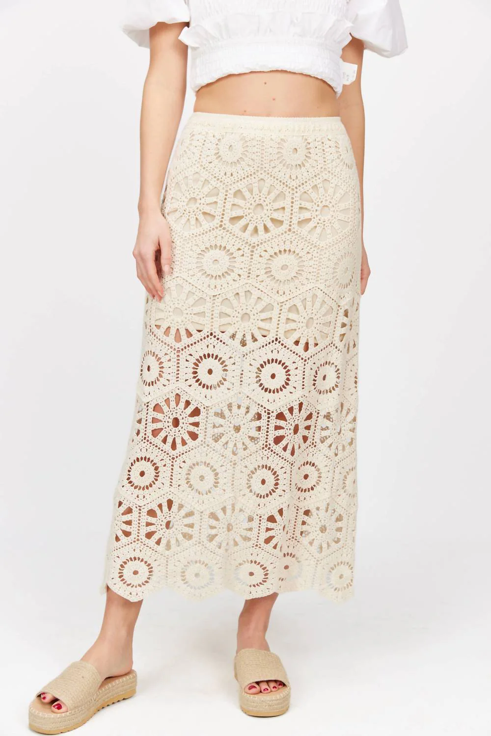 Boho Breeze Crochet Maxi Skirt In Sand