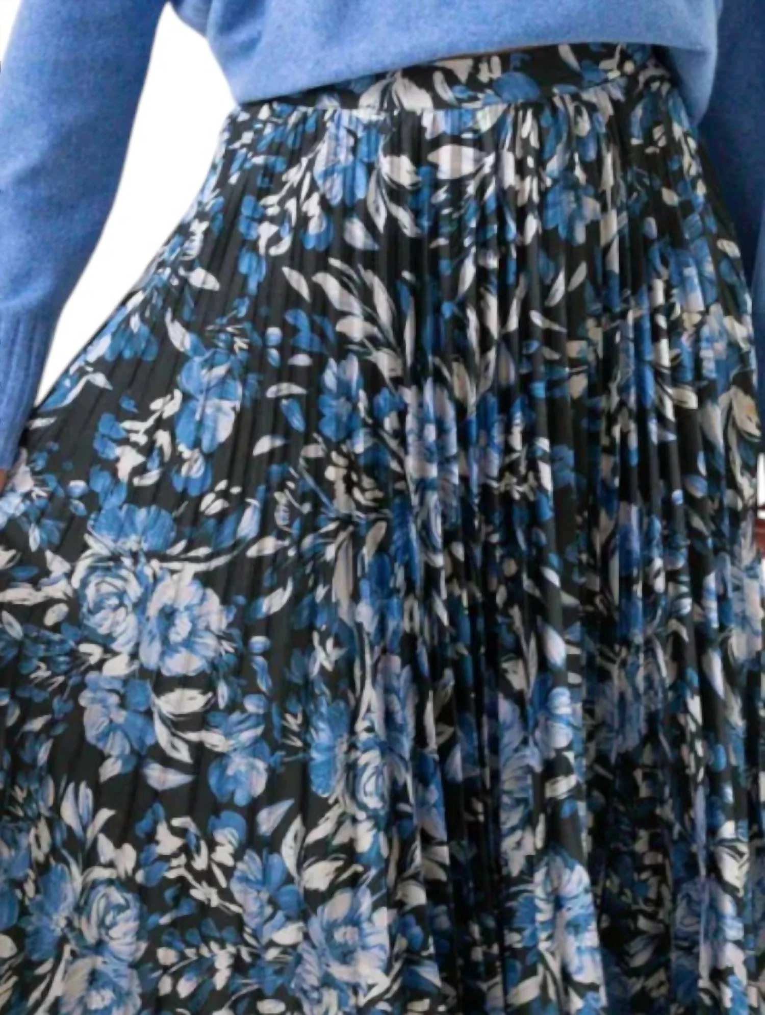Parisian Bleu Midi Skirt In Blue-Floral-Multi