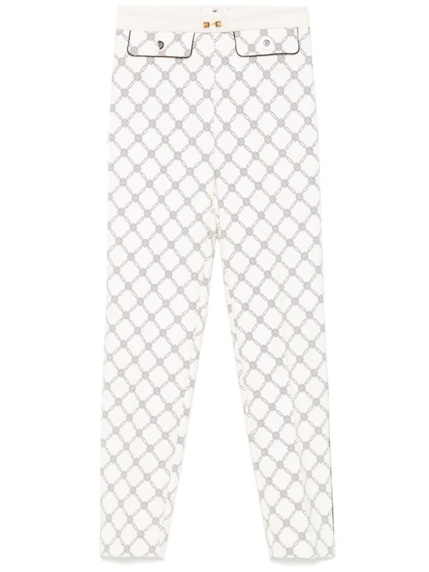 Light Beige Trousers With Geometric Pattern