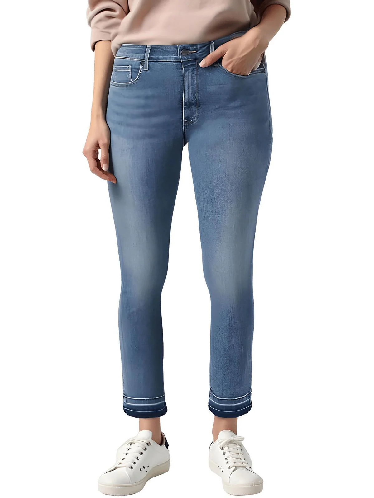 Plus Marilyn Womens Raw Hem Cotton Ankle Jeans