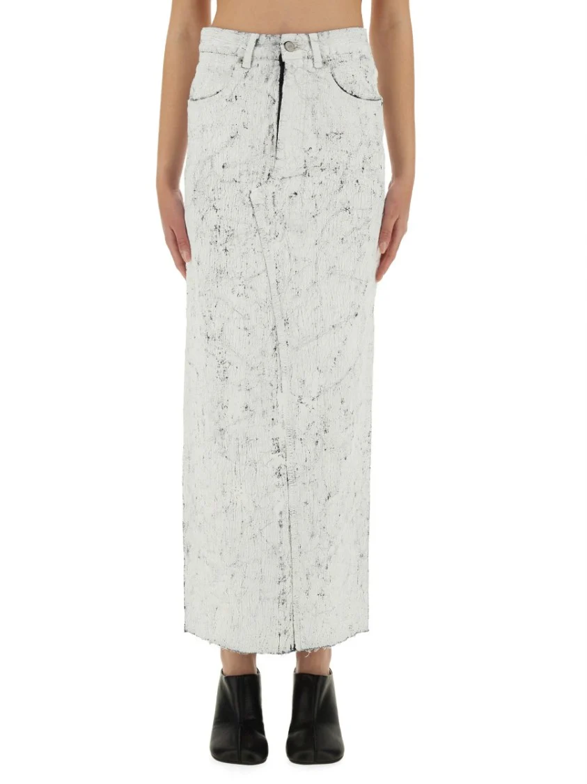 Hand-Painted Denim Long Skirt