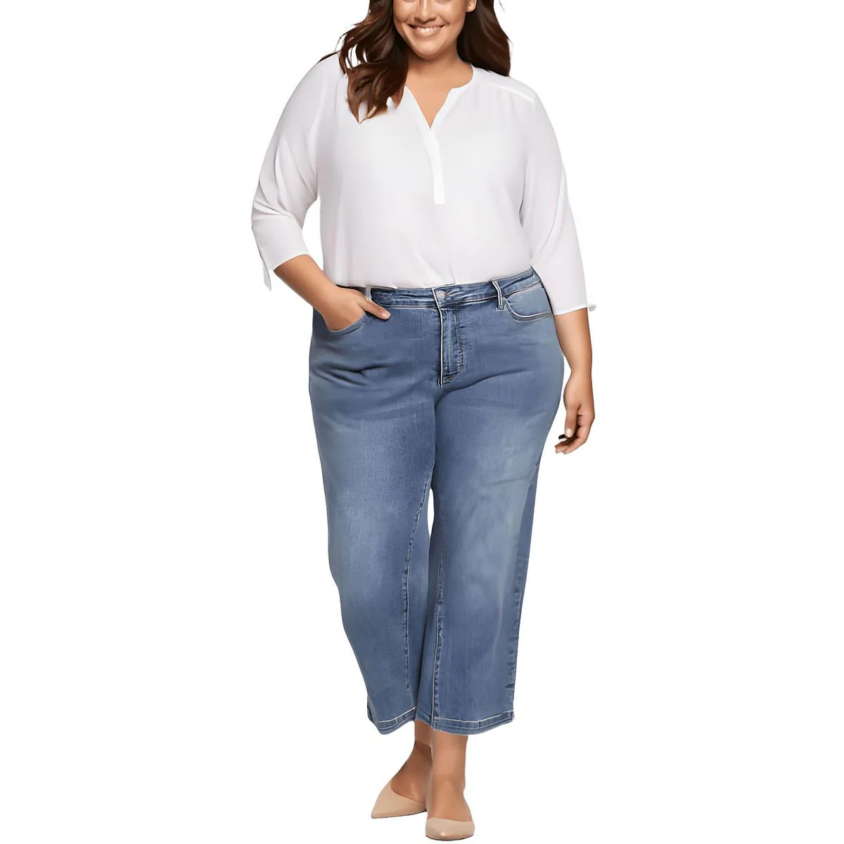 Plus Teresa Womens Stretch Denim Wide Leg Jeans