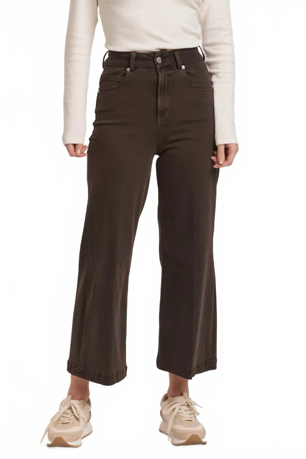 Audrey Super High Rise Cropped Wide Leg Jeans In Ground Coffee