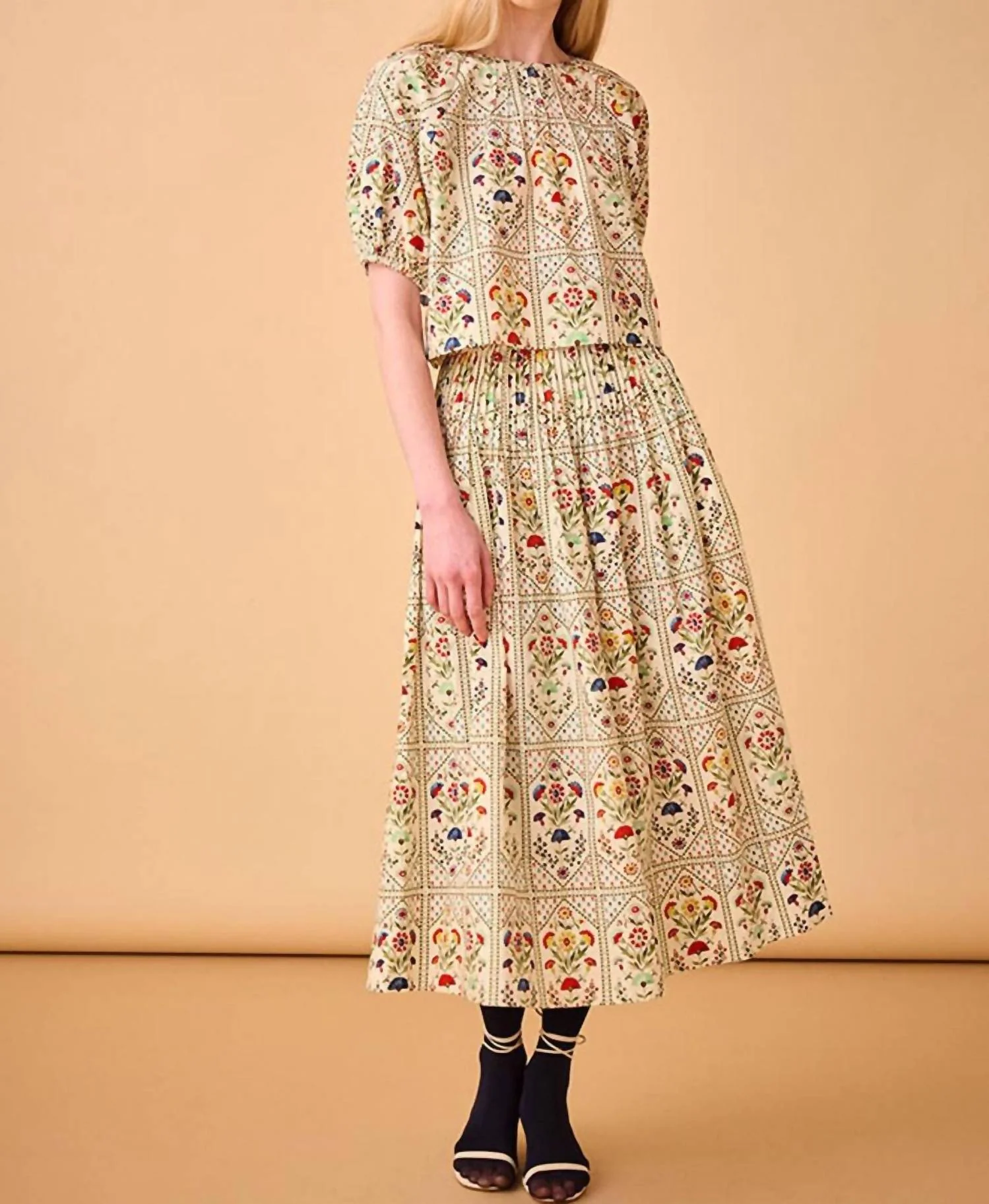 Fallon Skirt In Cream Trellis