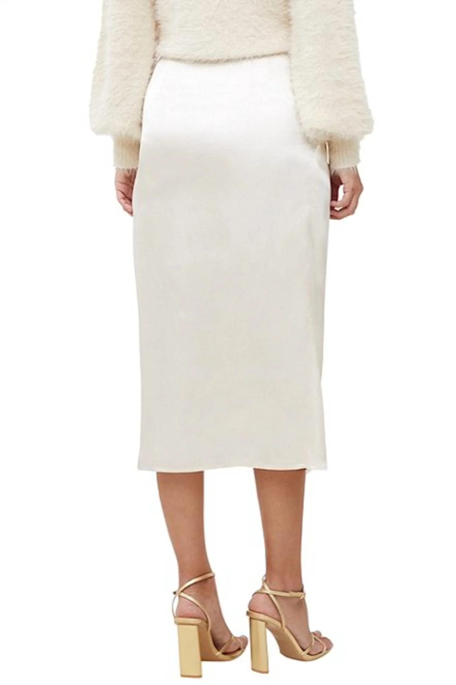Inu Satin Midi Wrap Skirt In Classic Cream
