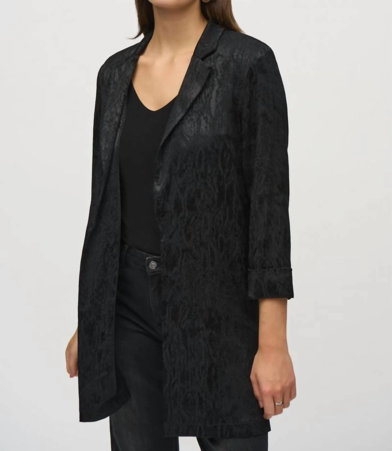 Animal Print Longline Blazer In Black