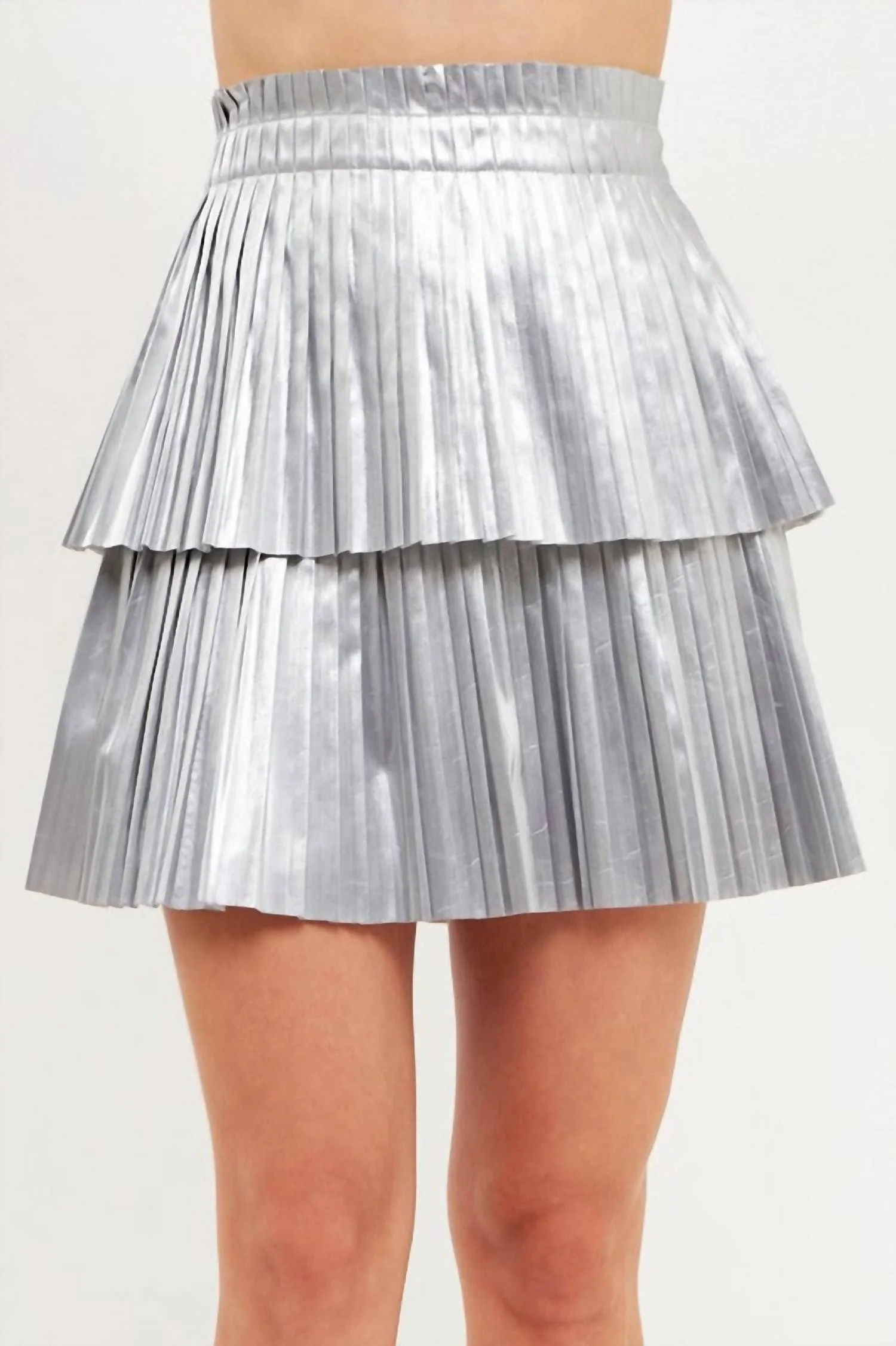 Holiday Party Pleated Mini Skirt In Silver