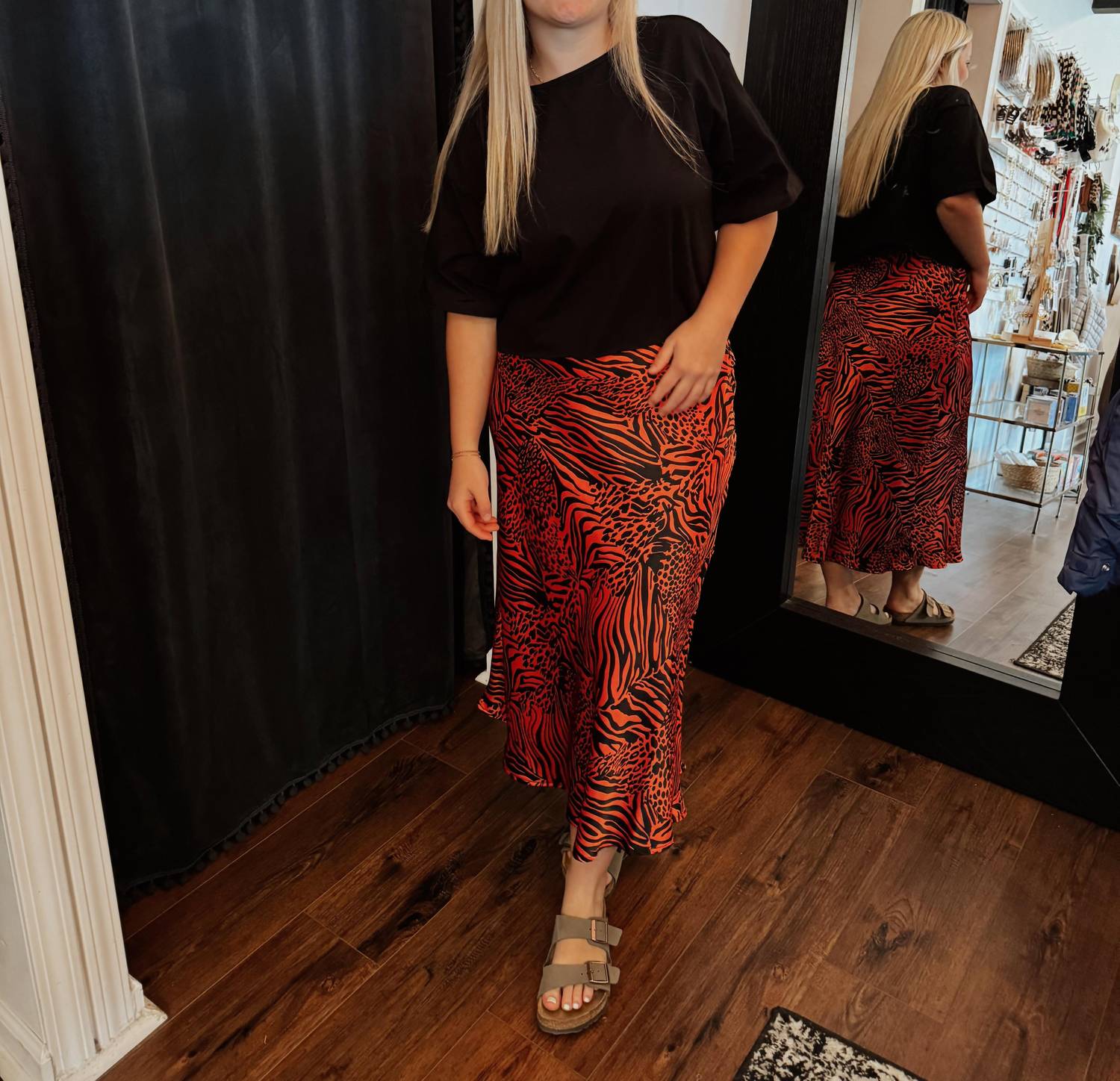 Midi Skirt In Red Zebra