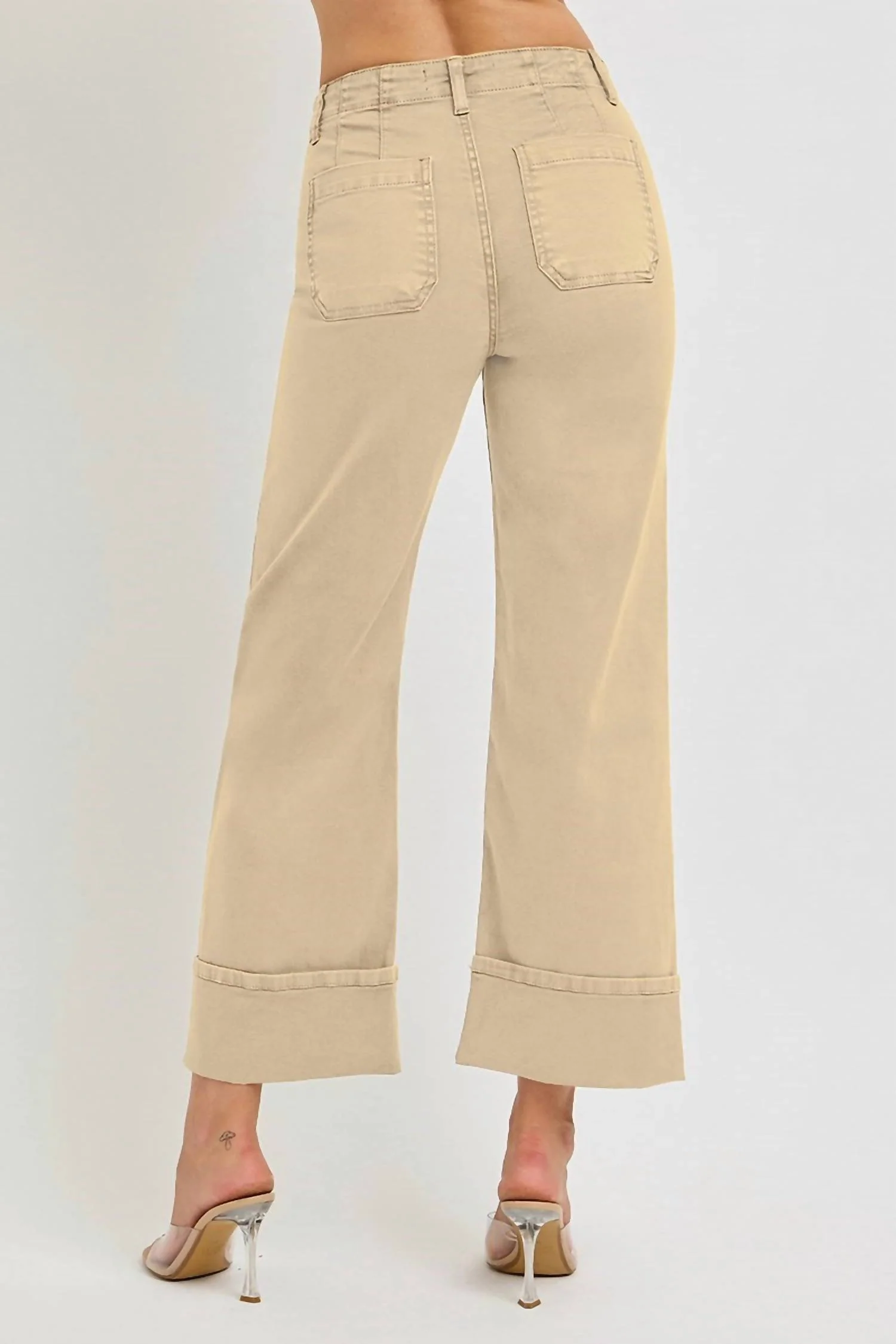 Latte High Rise Cuffed Jeans In Beige