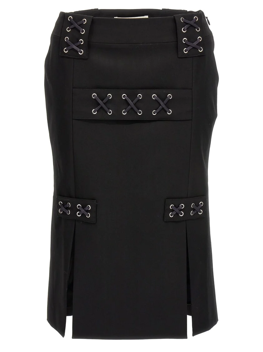 Lace-Up Wool Blend Skirt