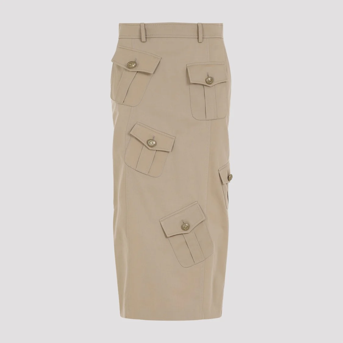 Beige Cotton Pencil Skirt