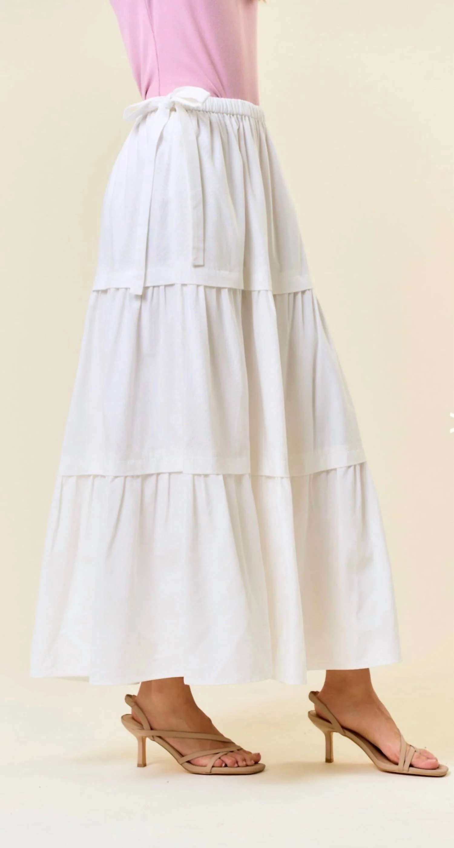 Side Drawstring Waist Maxi Skirt In White