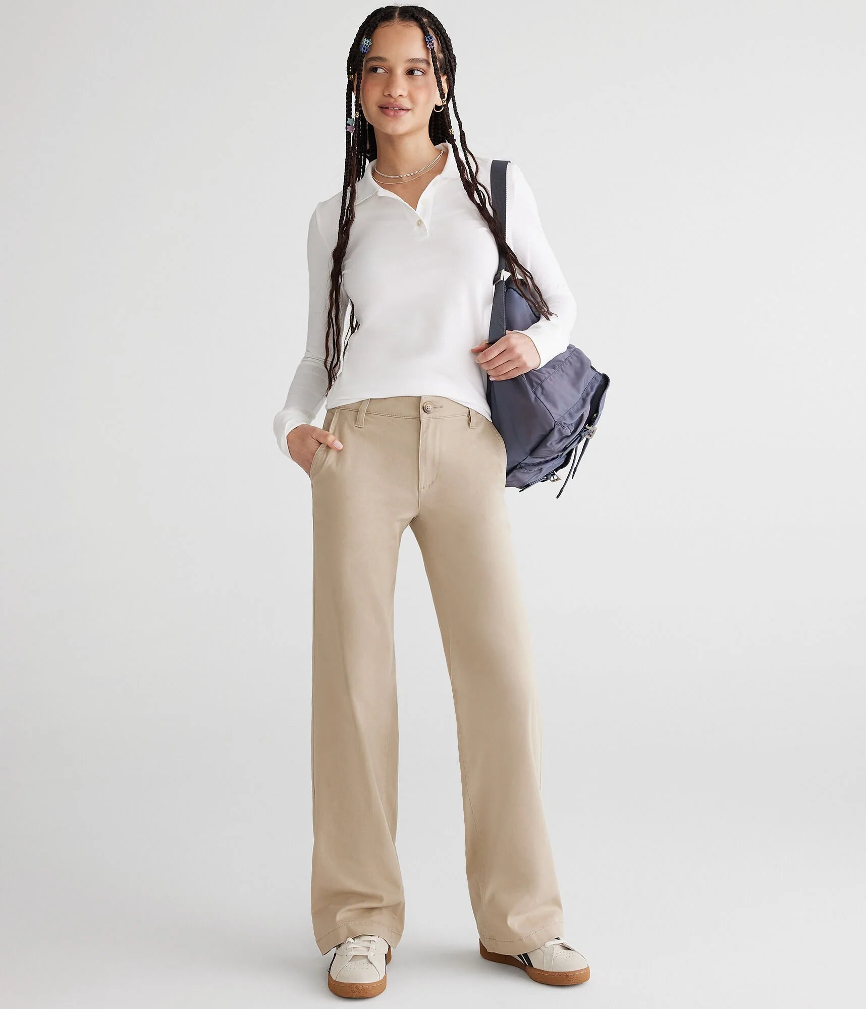 Aeropostale Low-Rise Baggy Wide Leg Uniform Pants