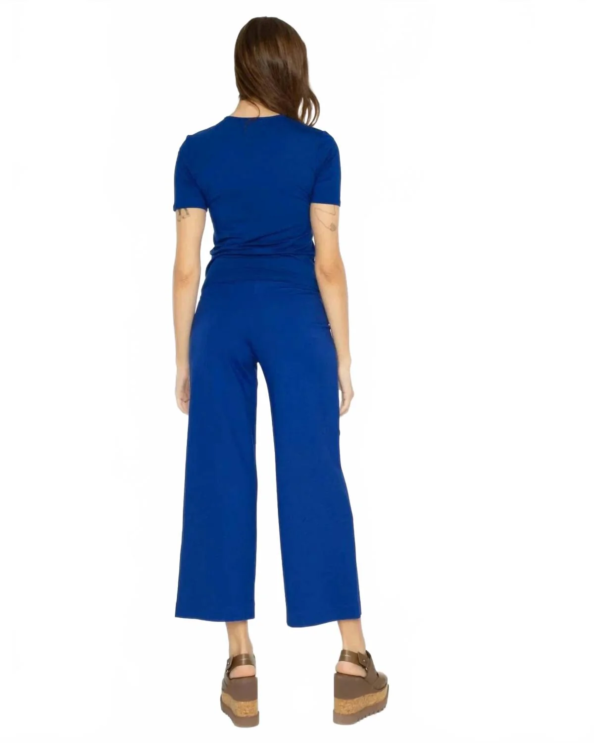 Ponte Knit Straight Leg Cropped Pant In Cobalt Blue