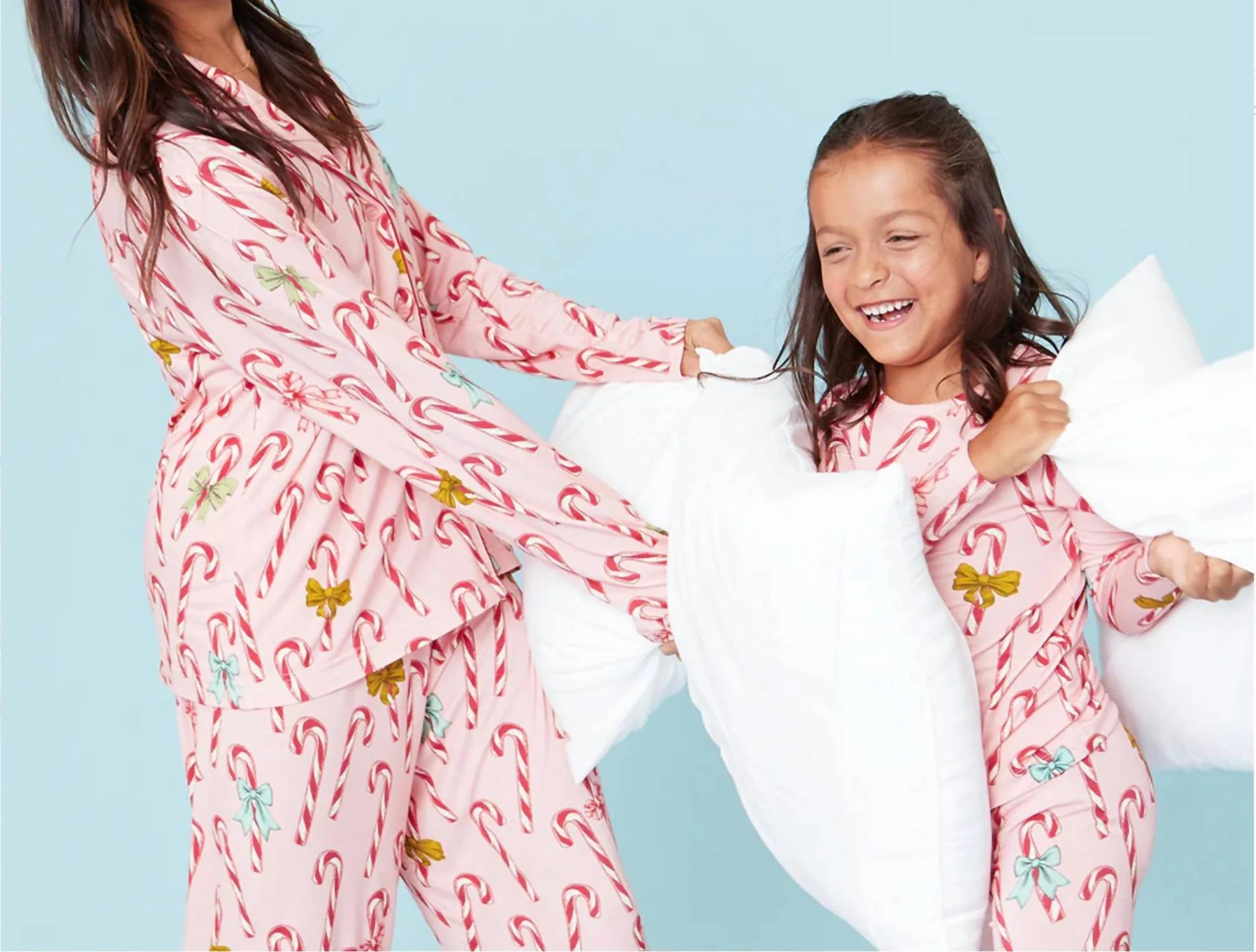 Women's Holiday Bamboo Pajama Set In Pink Candy Cane Lane