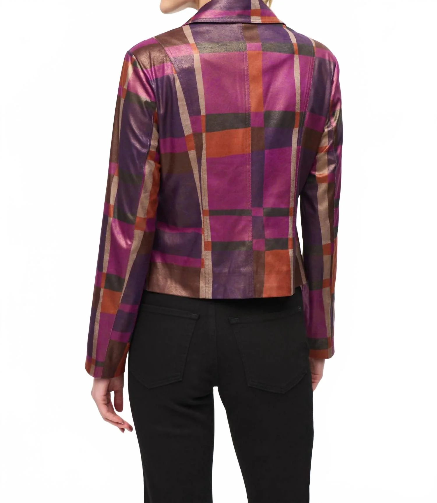 Foiled Print Faux Suede Jacket In Multi
