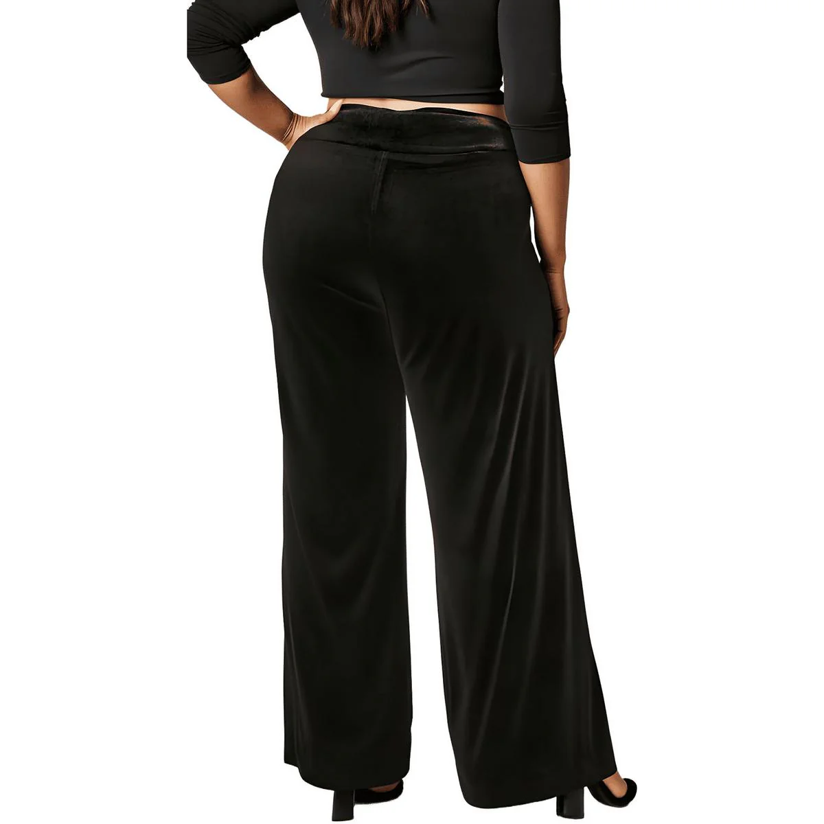 Plus Womens High-Rise Velvet Wide Leg Pants