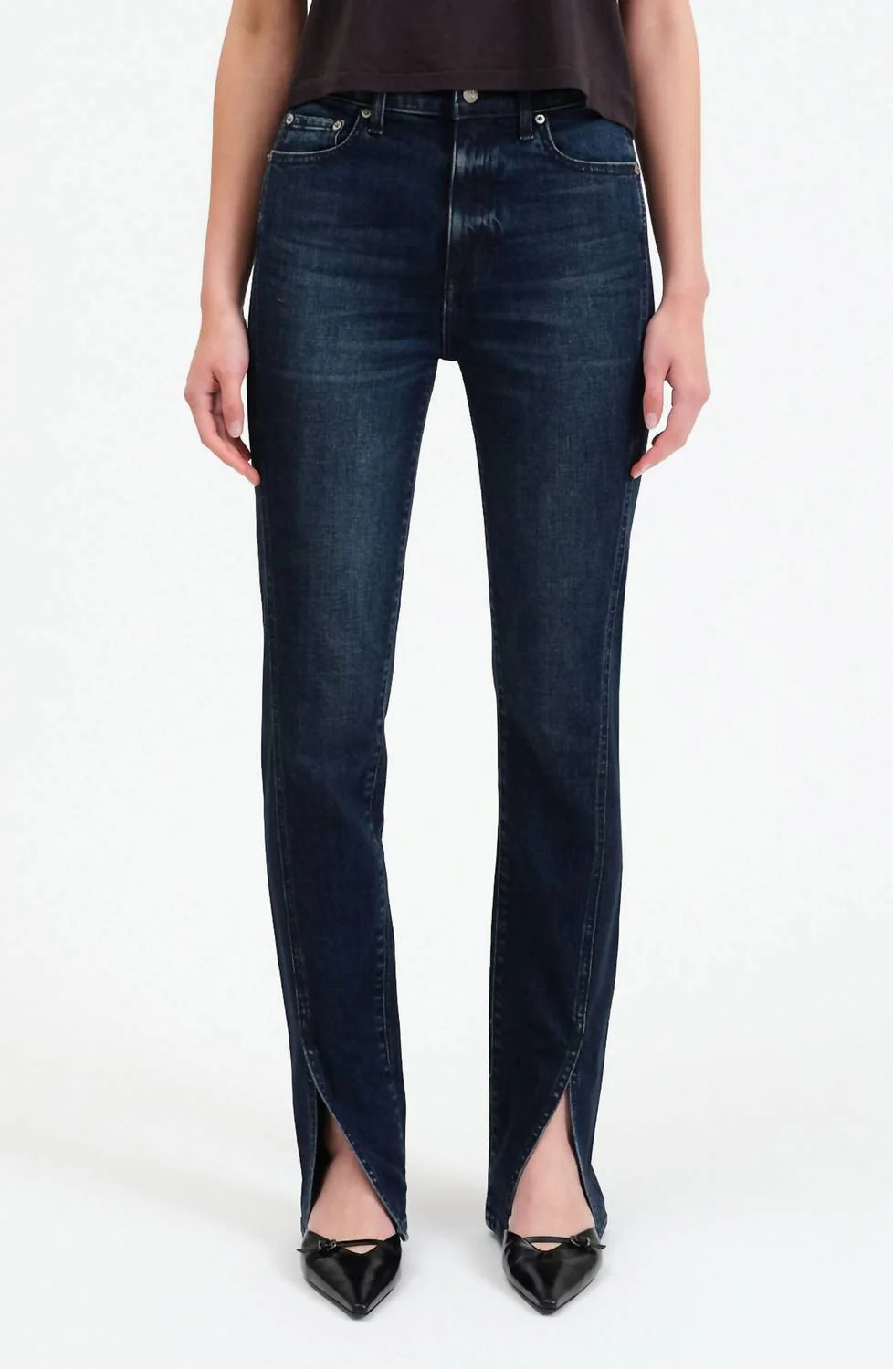 Downtown High Waist Split Hem Straight Leg Jeans In Cheap Thrills