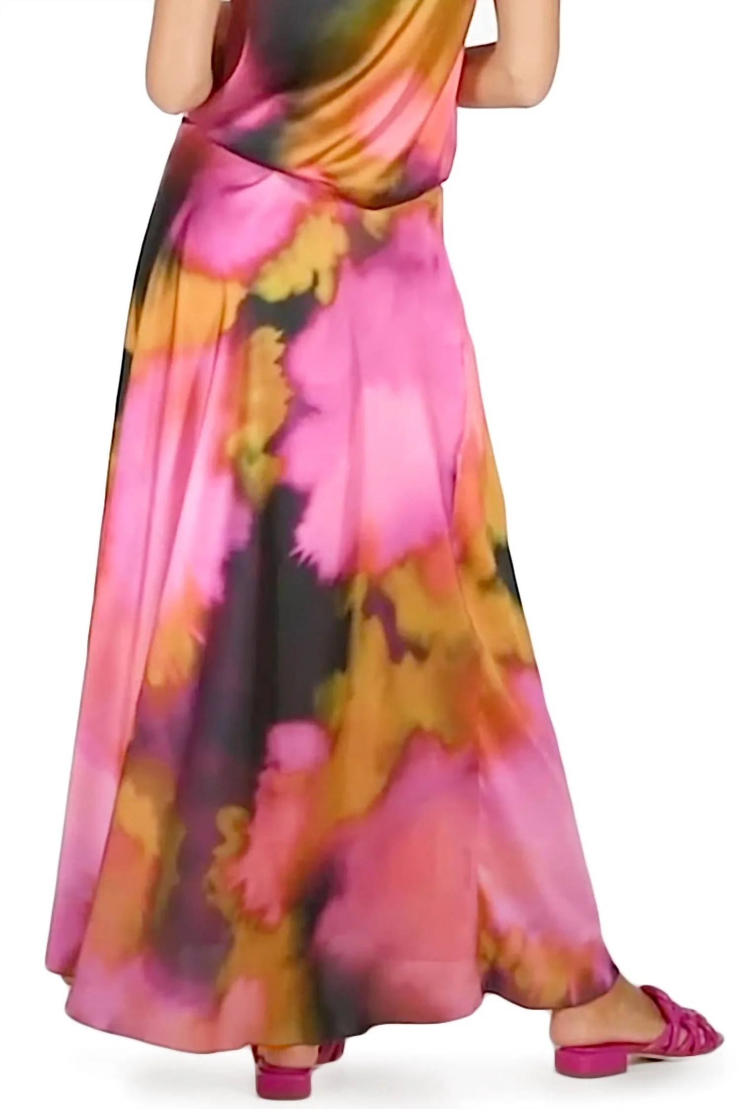 Wild Abstract Satin Maxi Skirt In Pink Multi