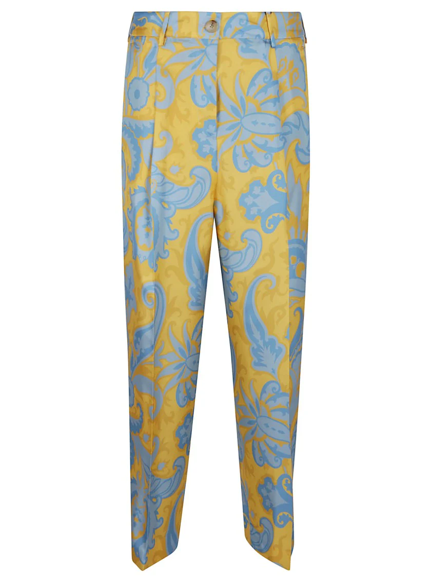 Silk Twill Tailored Trousers With Floral Paisley Print