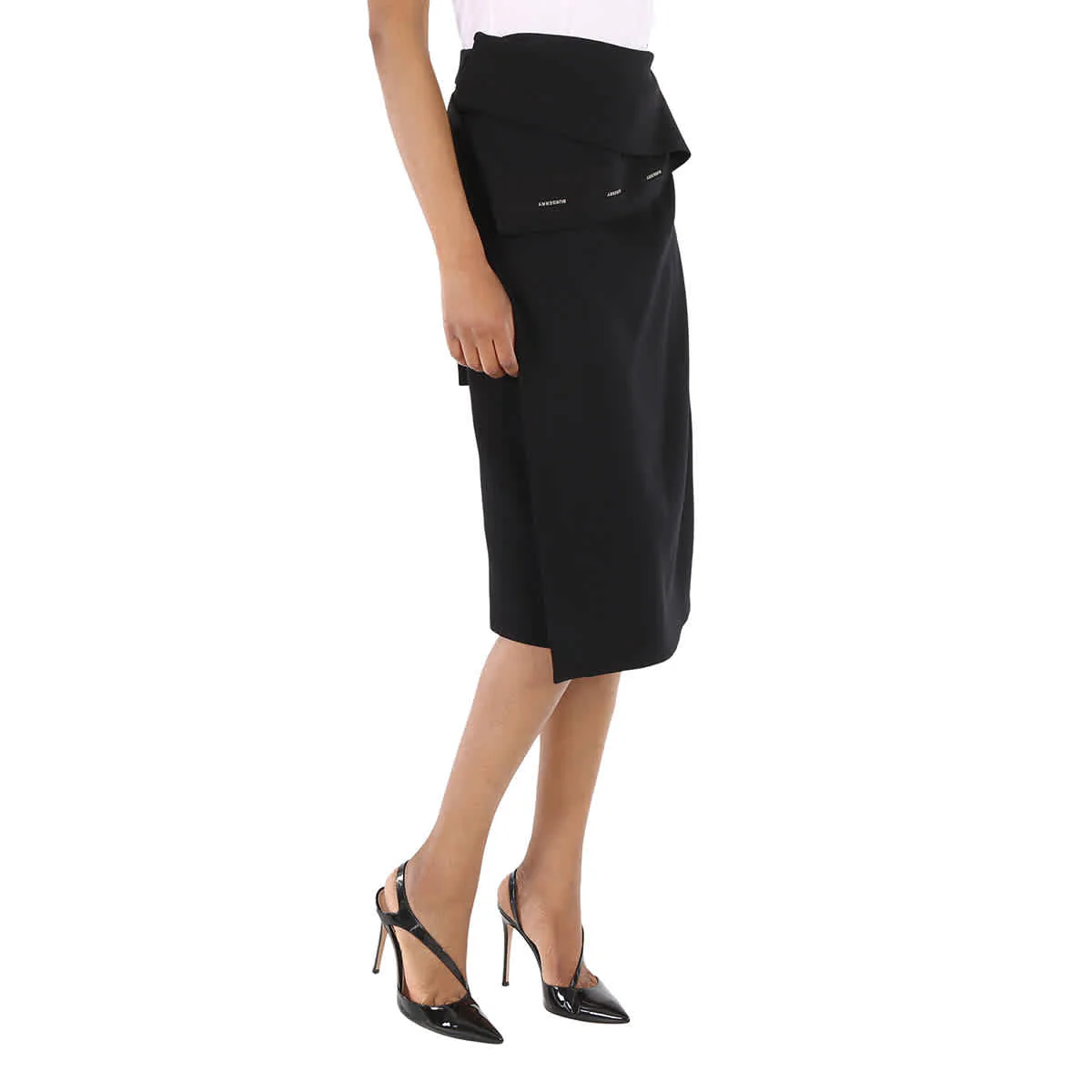 Burberry Ladies Black Asymmetrical Wrap Midi Skirt